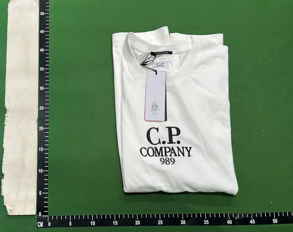 Crewneck T-Shirt With Printed Chest Wordmark Graphic (White) — warehouse QC photo 4
