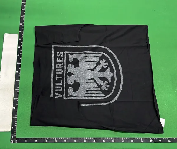 Black Boxy Tee With Printed Crest Graphic — warehouse QC photo 3