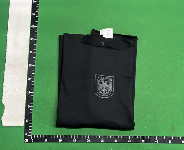 Black Boxy Tee With Printed Crest Graphic — warehouse QC photo 4