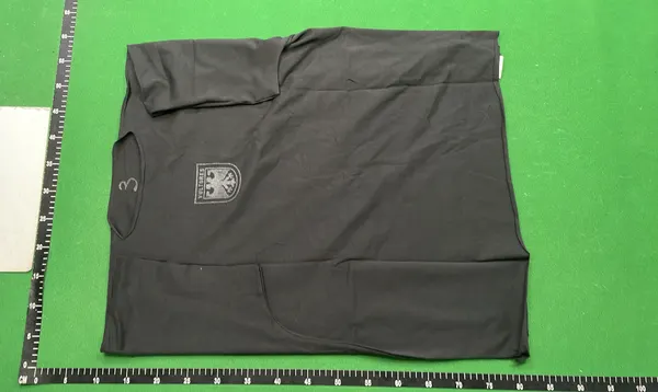 Black Boxy Tee With Printed Crest Graphic — warehouse QC photo 6