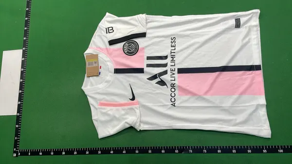 White Short-Sleeve Soccer Jersey With Chest Crest — warehouse QC photo 6