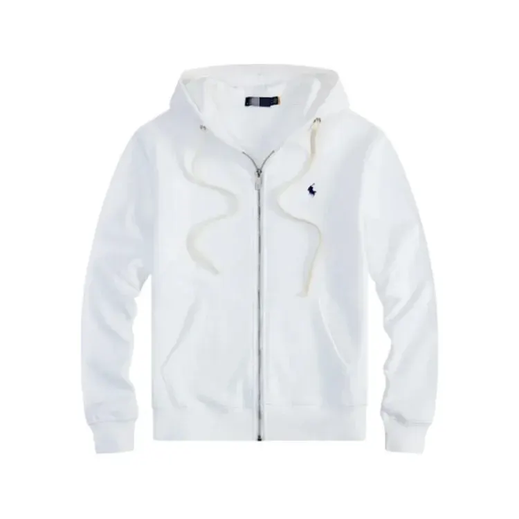 White Full-Zip Hoodie With Drawstring Hood — merchant catalogue photo