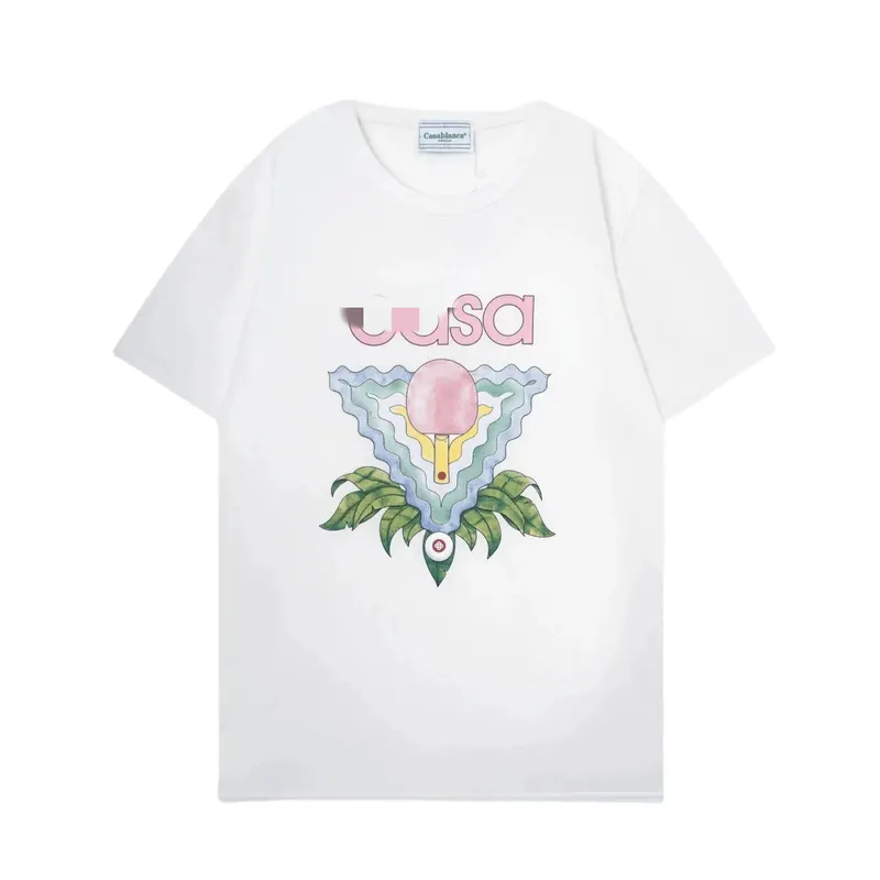 White Tee With Arched Sunset Wave Print — merchant catalogue photo