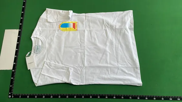White Tee With Arched Sunset Wave Print — warehouse QC photo 6