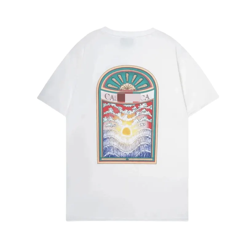 White Tee With Arched Sunset Wave Print (Blue) — merchant catalogue photo