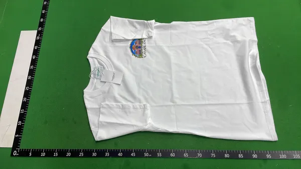White Tee With Arched Sunset Wave Print (White) — warehouse QC photo 2