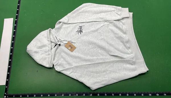 Black Hoodie With White Script Back Print — warehouse QC photo 2