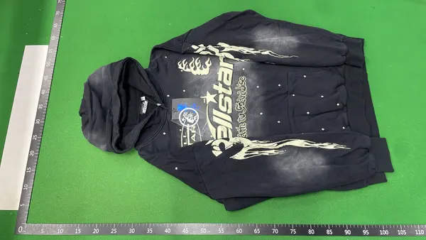 Washed Black Graphic Print Pullover Hoodie (Black) — warehouse QC photo 6