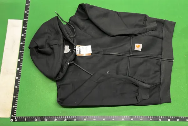 Gray Pullover Hoodie With Chest Wordmark Print — warehouse QC photo 2