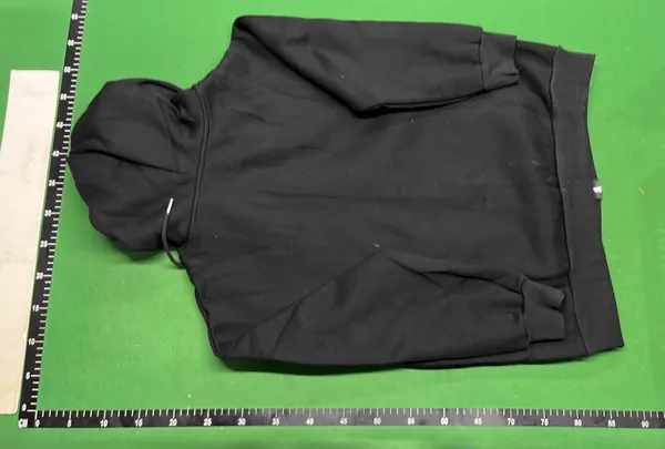 Gray Pullover Hoodie With Chest Wordmark Print — warehouse QC photo 3