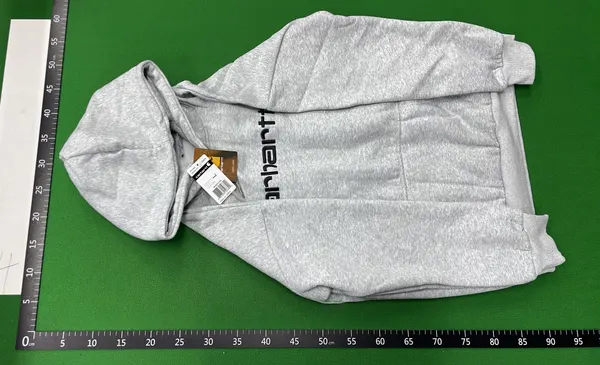 Gray Pullover Hoodie With Chest Wordmark Print — warehouse QC photo 6