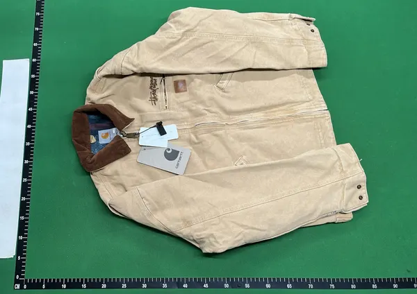 Khaki Canvas Work Jacket With Corduroy Collar — warehouse QC photo 6