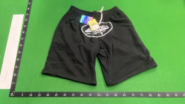 Black Mesh Shorts With Oval Logo Print (Green) — warehouse QC photo 6