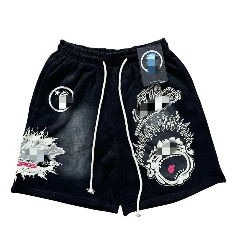 Black Flame Print Drawstring Sweat Shorts (#4) — merchant catalogue photo