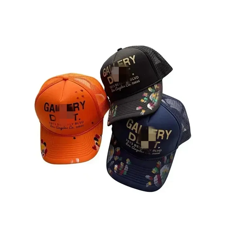 Black Mesh Trucker Cap With Painted Floral Detail — merchant catalogue photo