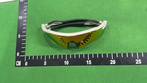 White Sport Sunglasses With Mirrored Shield Lens — warehouse QC photo 1