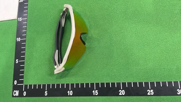 White Sport Sunglasses With Mirrored Shield Lens — warehouse QC photo 3
