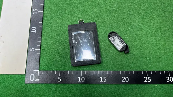 Textured Lanyard Card Holder With Triangle Plaque — warehouse QC photo 3