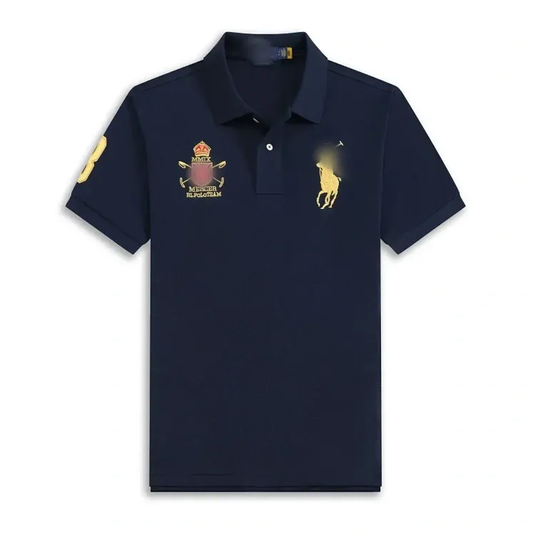 Navy Pique Polo Shirt With Crest Embroidery — merchant catalogue photo