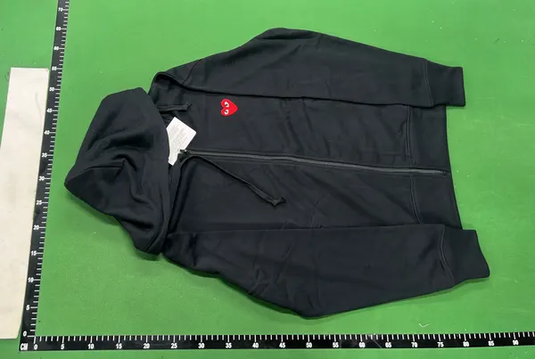 Black Zip-Up Hoodie With Red Heart Patch (Beige) — warehouse QC photo 6