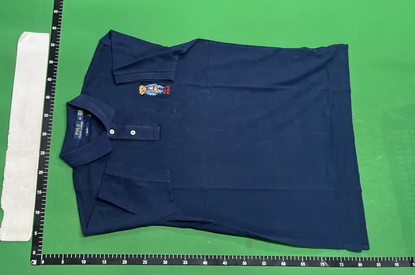 White Pique Knit Polo Shirt With Chest Embroidery (Black) — warehouse QC photo 2