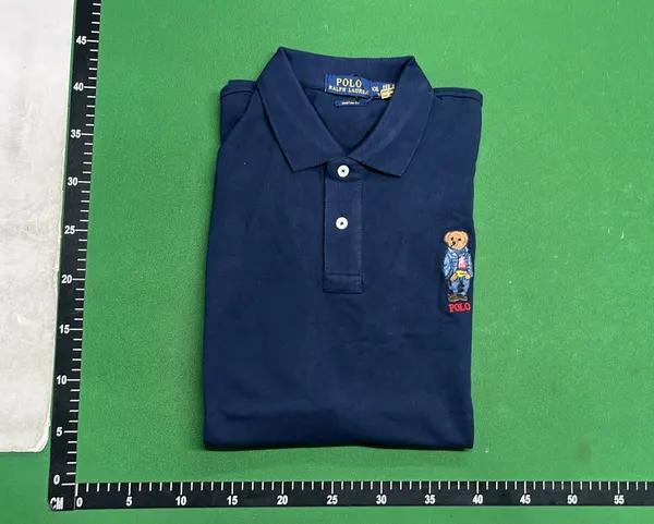 White Pique Knit Polo Shirt With Chest Embroidery (Black) — warehouse QC photo 4