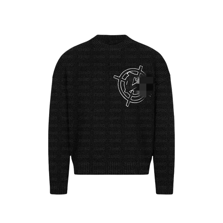 Black Knit Sweater With Embroidered Chest Emblem — merchant catalogue photo
