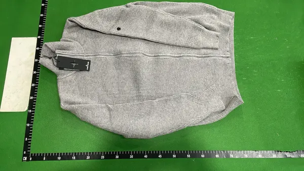 Black Ribbed Knit Zip-Up Cardigan With Sleeve Badge — warehouse QC photo 6
