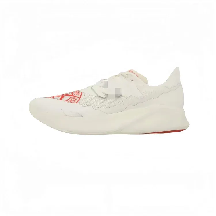 White Knit Racing Shoe With Thick Foam Midsole — merchant catalogue photo