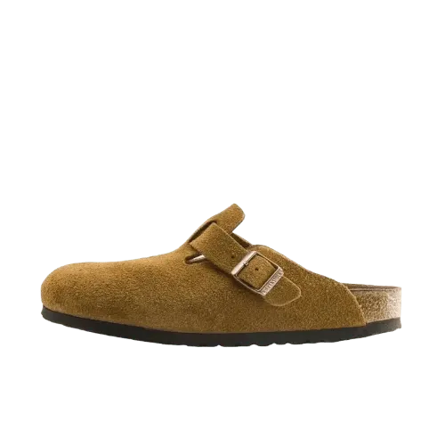 Suede Buckle Clog Mules With Cork Footbed (Beige) — merchant catalogue photo
