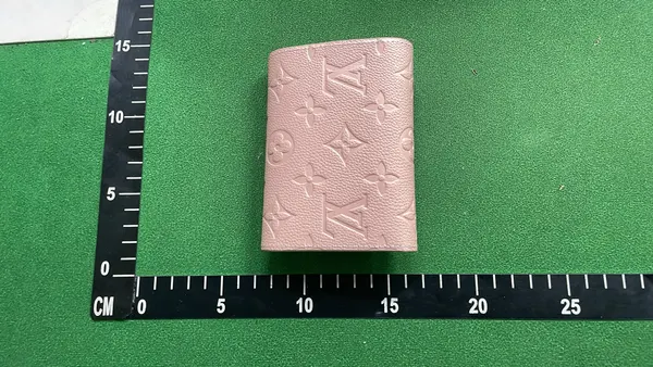 Pink Embossed Monogram Compact Flap Wallet — warehouse QC photo 2