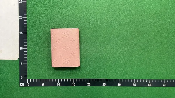 Pink Embossed Monogram Compact Flap Wallet — warehouse QC photo 5
