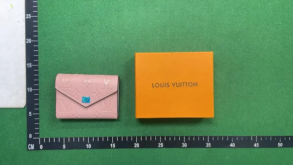Pink Embossed Monogram Compact Flap Wallet — warehouse QC photo 6