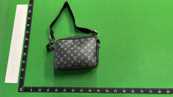 Black Patterned Crossbody Messenger Bag — warehouse QC photo 1