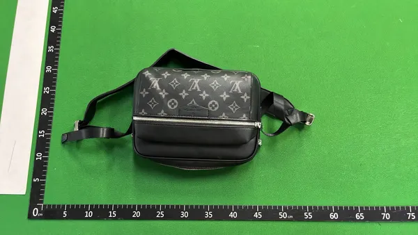 Black Patterned Crossbody Messenger Bag — warehouse QC photo 2