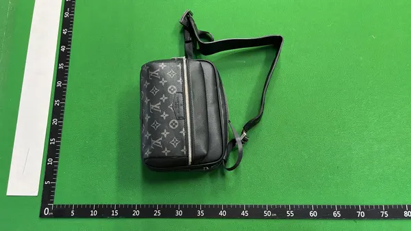 Black Patterned Crossbody Messenger Bag — warehouse QC photo 3