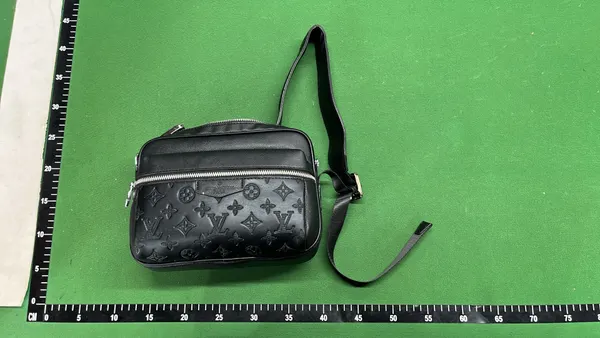 Black Patterned Crossbody Messenger Bag — warehouse QC photo 4