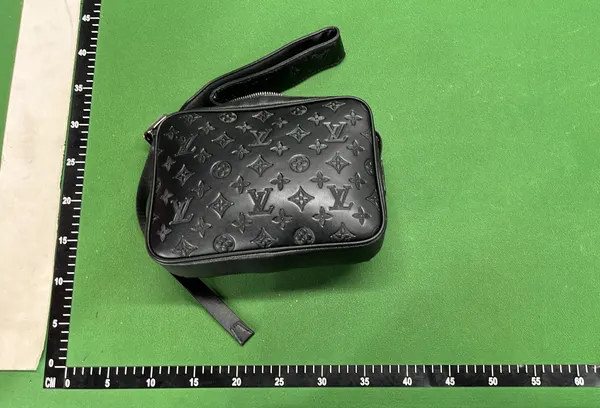 Black Patterned Crossbody Messenger Bag — warehouse QC photo 5