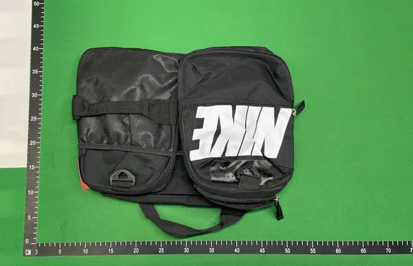 Black Duffle Gym Bag With Shoulder Strap — warehouse QC photo 3