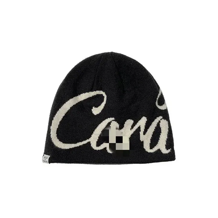 Black Knit Beanie With Script Lettering — merchant catalogue photo