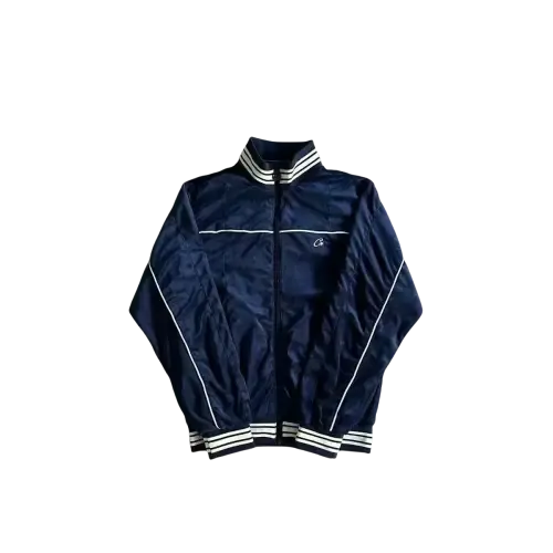 Navy Velour Track Jacket With Striped Ribbed Trim — merchant catalogue photo