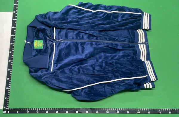 Navy Velour Track Jacket With Striped Ribbed Trim — warehouse QC photo 2