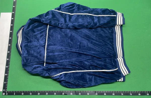 Navy Velour Track Jacket With Striped Ribbed Trim — warehouse QC photo 3