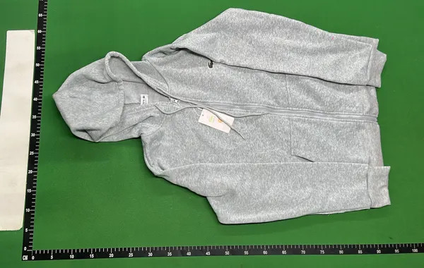 Light Grey Full Zip Hooded Sweatshirt — warehouse QC photo 6