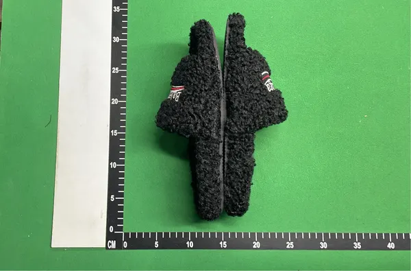 Black Fluffy Faux Fur Slide Sandals — warehouse QC photo 3