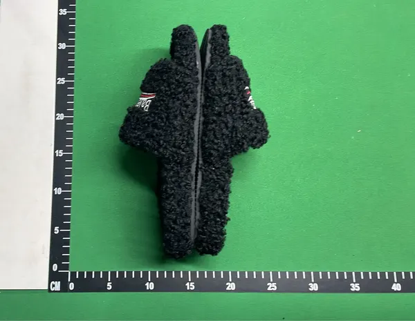 Black Fluffy Faux Fur Slide Sandals — warehouse QC photo 4