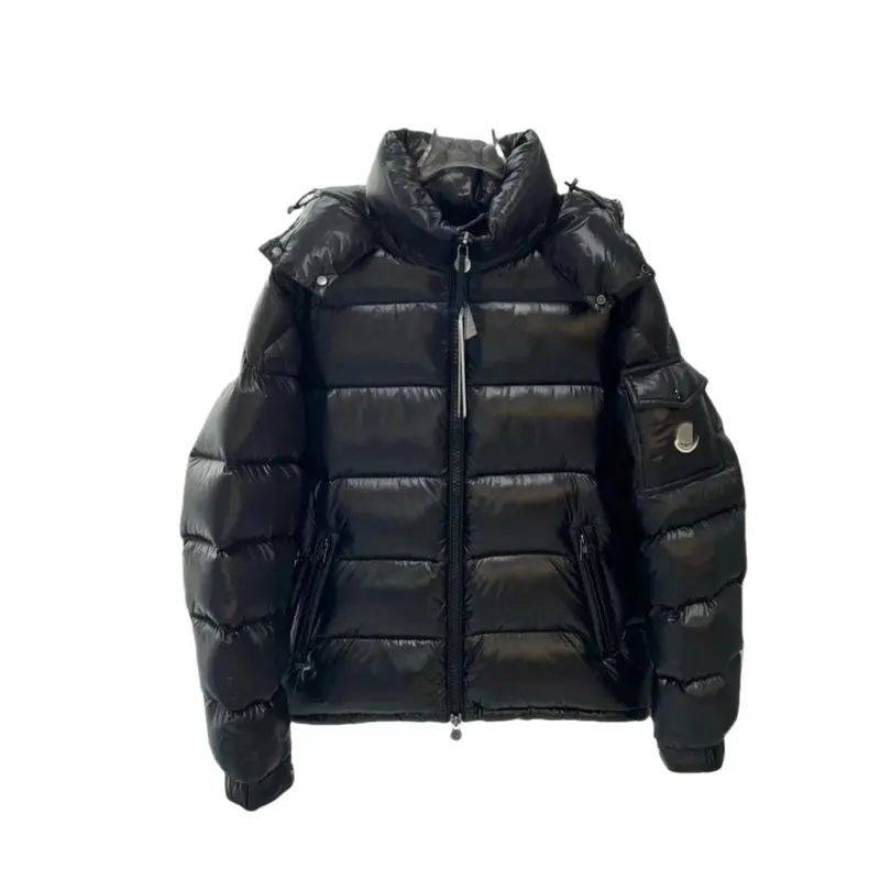 Glossy Hooded Puffer Jacket With Stripe Placket — merchant catalogue photo