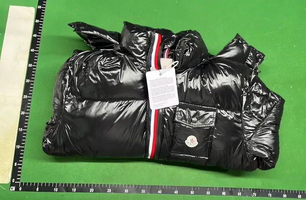 Glossy Hooded Puffer Jacket With Stripe Placket — warehouse QC photo 4
