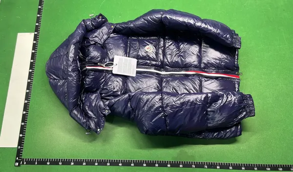 Glossy Hooded Puffer Jacket With Stripe Placket — warehouse QC photo 6