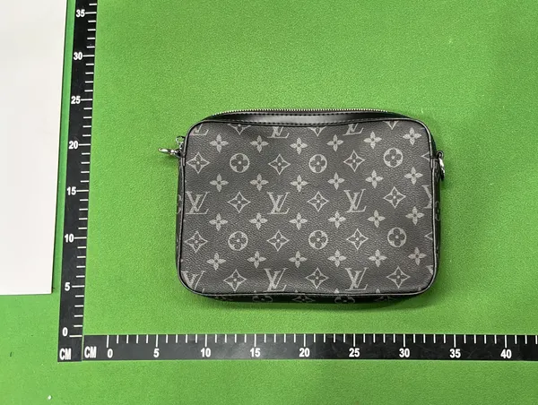 Grey Monogram Crossbody Bag With Pouch — warehouse QC photo 1